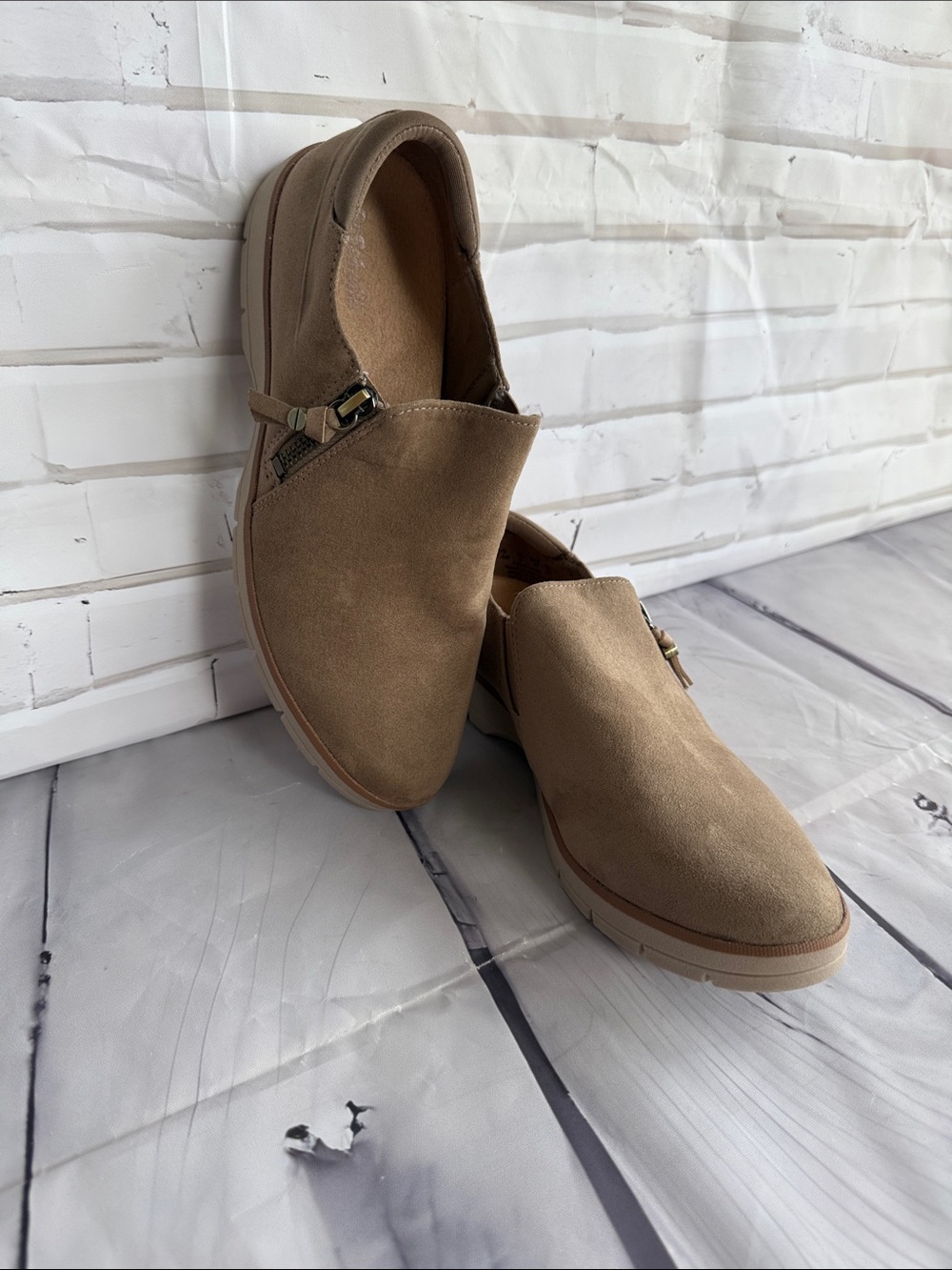 Dr. Scholl's Nice Day Now Women's Suede Slip-On Loafer in Taupe